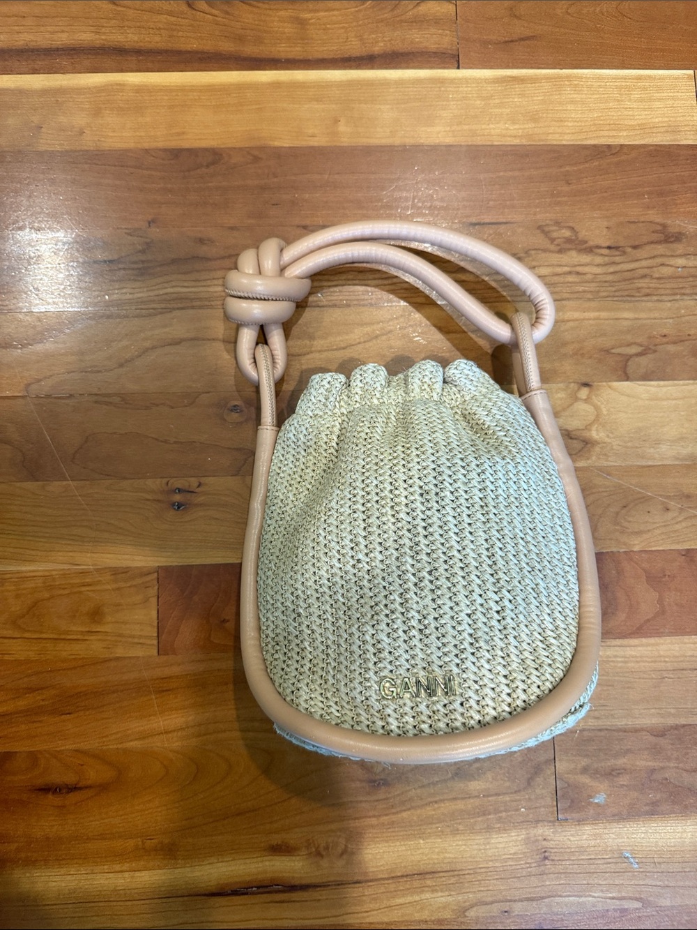 Ganni Small Knot Bucket Raffia Bag